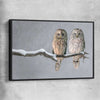 Animal wall art and canvas prints of Perched Owls with black framed canvas