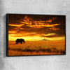 Animal wall art and canvas prints of Savannah Elephant Sunset with black framed canvas