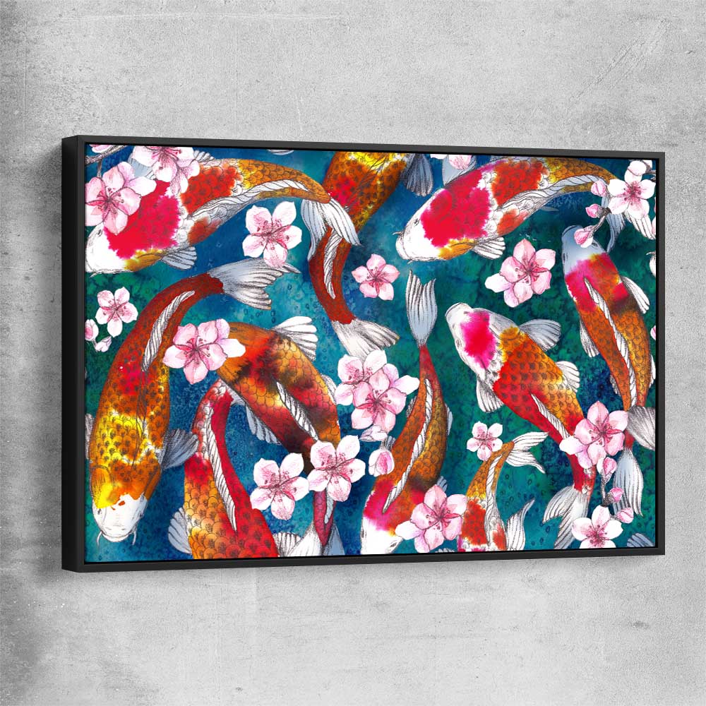 Animal wall art and canvas prints of Watercolour Carp with black framed canvas