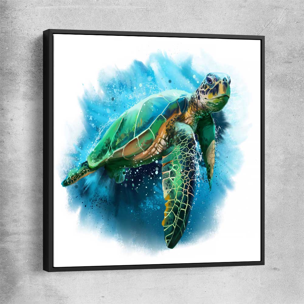 Animal wall art and canvas prints of Watercolour Sea Turtle with black framed canvas