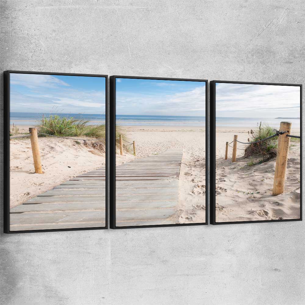 Beach and coastal wall art print of Beautiful Beach Path Set with black framed canvas