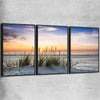 Beach and coastal wall art print of Calming Sunset Set with black framed canvas