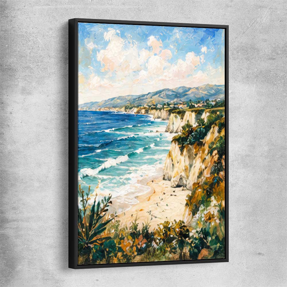 Beach and coastal wall art print of Shoreline Light Strokes with black framed canvas