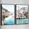 Beach and coastal wall art print of Amalfi Edge Pair with black framed canvas