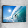 Beach and coastal wall art print of Blue Ocean Surfer with black framed canvas