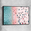 Beach and coastal wall art print of Bondi Pink Aerial with black framed canvas