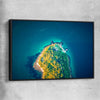 Beach and coastal wall art print of Bradleys Head Aerial with black framed canvas