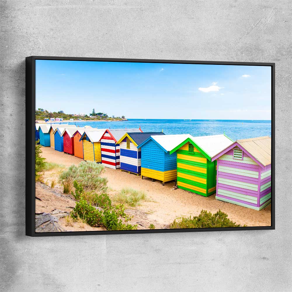 Beach and coastal wall art print of Brighton Beach Australia with black framed canvas