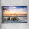 Beach and coastal wall art print of Calming Sunset with black framed canvas