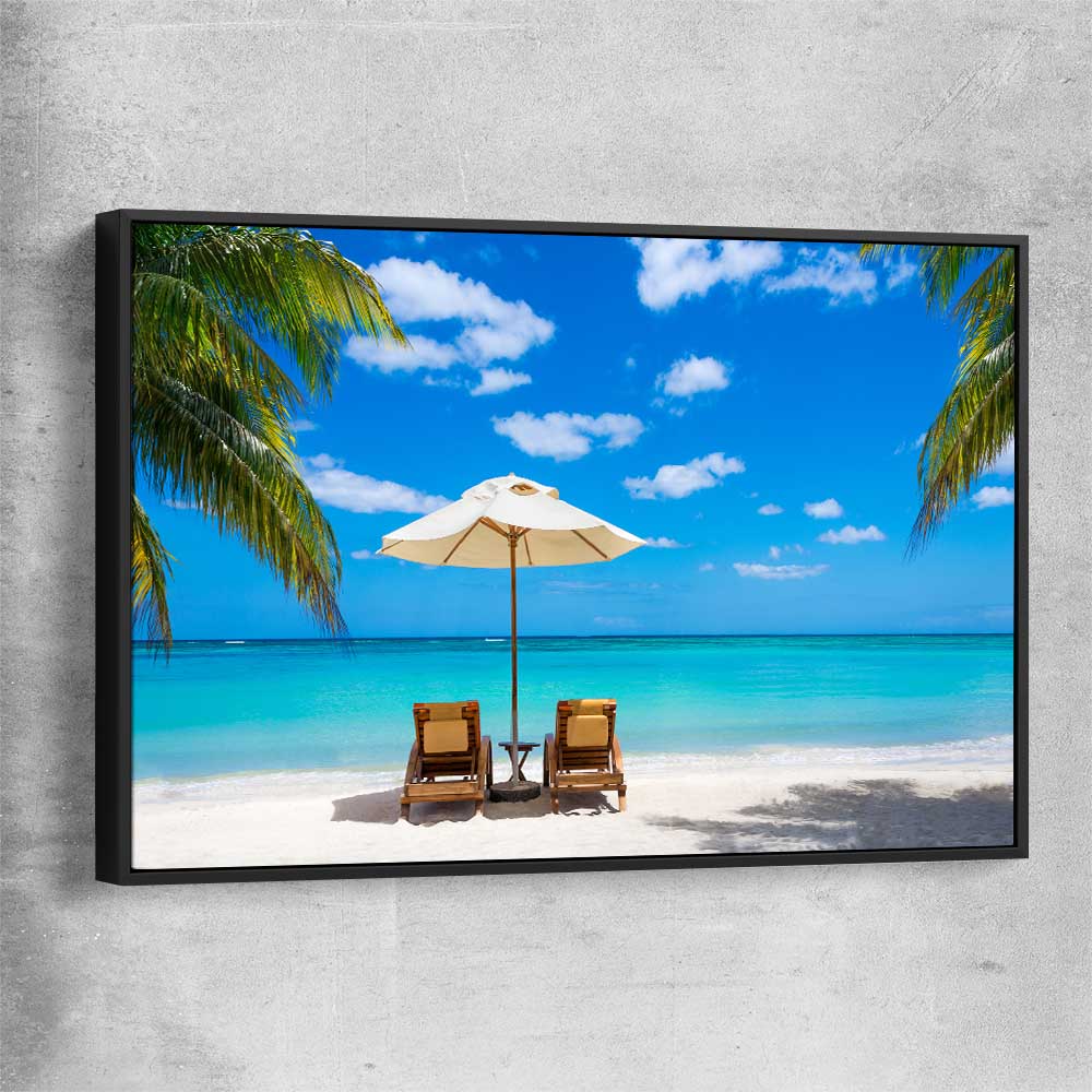 Beach and coastal wall art print of Coastal Retreat with black framed canvas