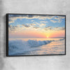 Beach and coastal wall art print of Gentle Tide at Dusk with black framed canvas