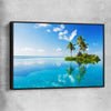 Beach and coastal wall art print of Island Serenity with black framed canvas