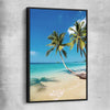 Beach and coastal wall art print of Paradise Palms with black framed canvas