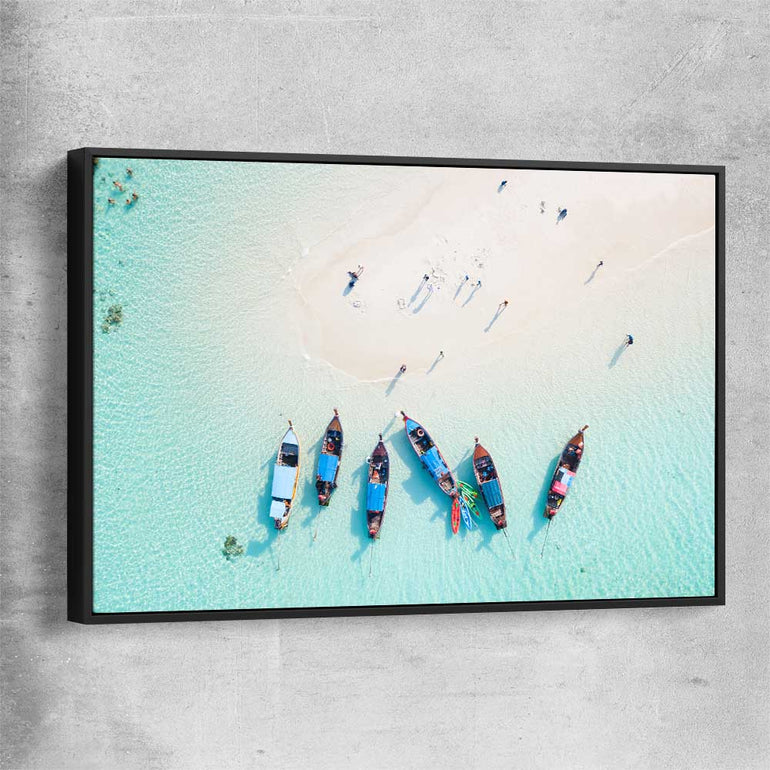 Beach and coastal wall art print of Phuket Aerial with black framed canvas
