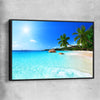 Beach and coastal wall art print of Seychelles Crystal Water with black framed canvas