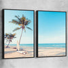 Beach and coastal wall art print of Surfing Break Pair with black framed canvas