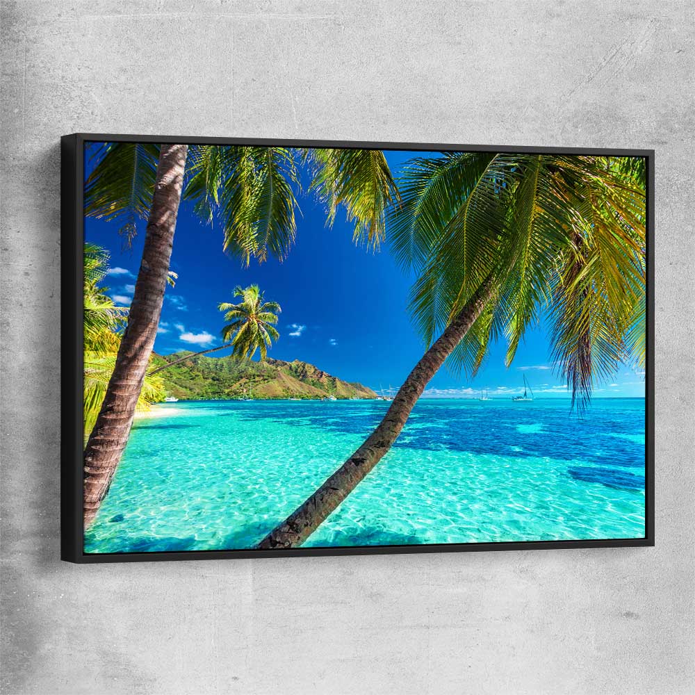 Beach and coastal wall art print of Tahiti Paradise with black framed canvas