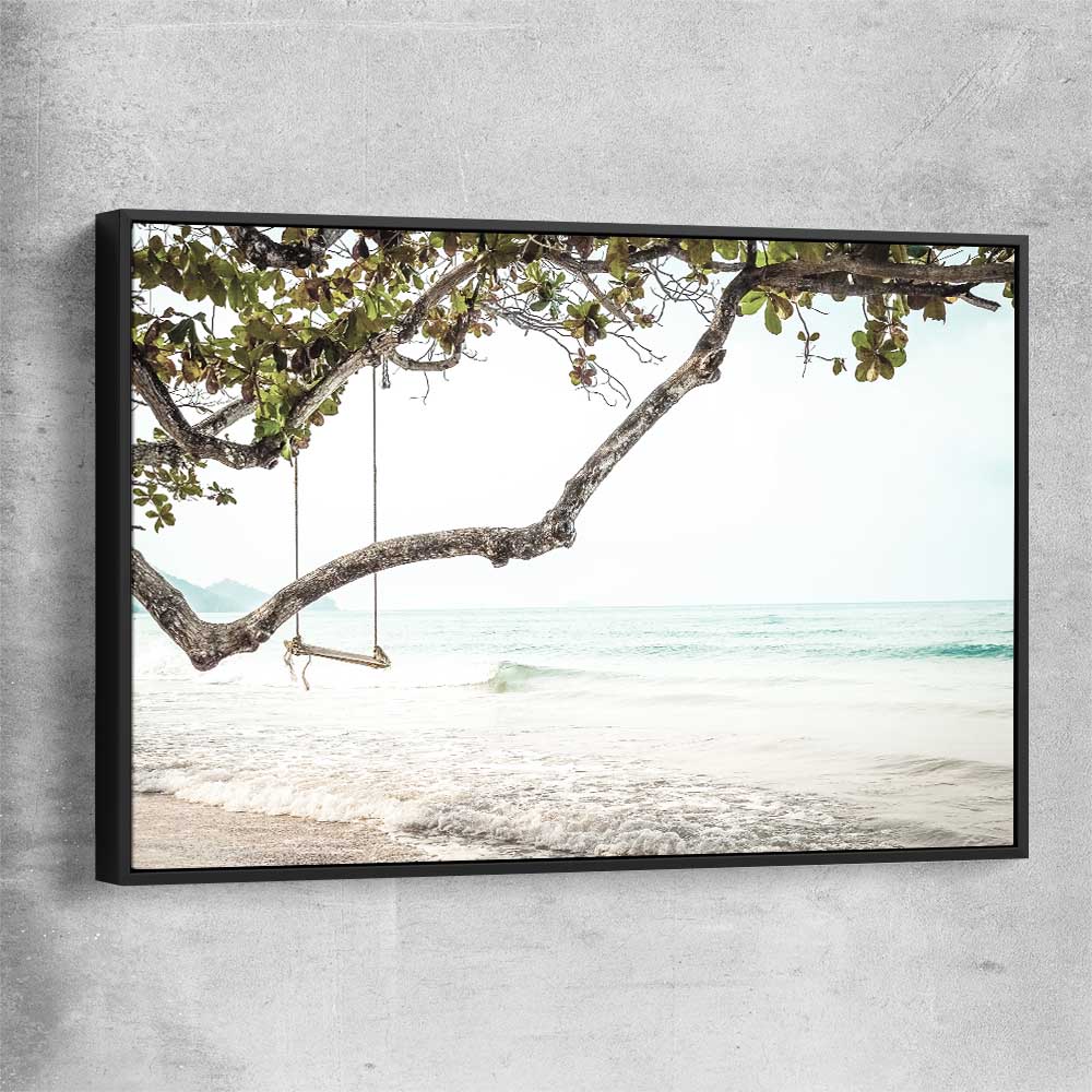 Beach and coastal wall art print of Tropical Beach with black framed canvas