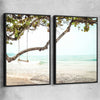 Beach and coastal wall art print of Tropical Beach Pair with black framed canvas