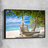 Beach and coastal wall art print of Tropical Bliss with black framed canvas