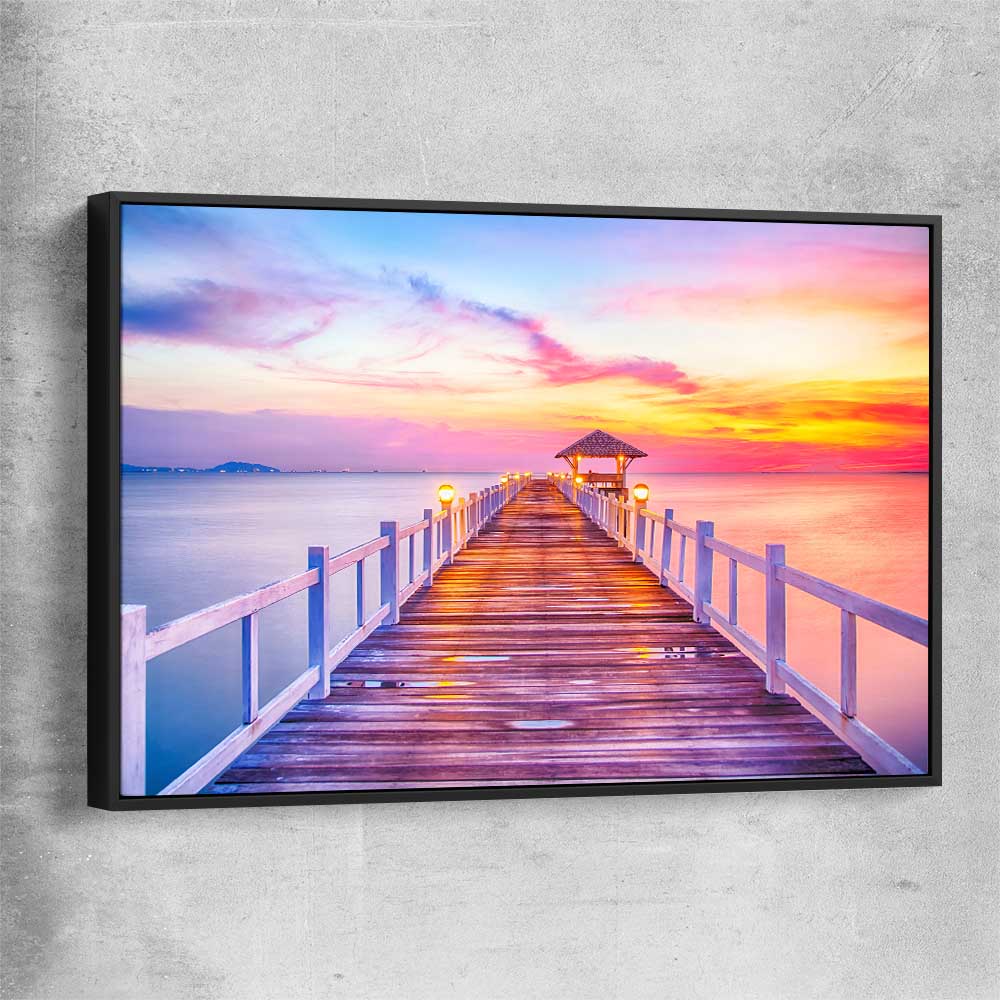 Beach and coastal wall art print of Walking Into Stillness with black framed canvas