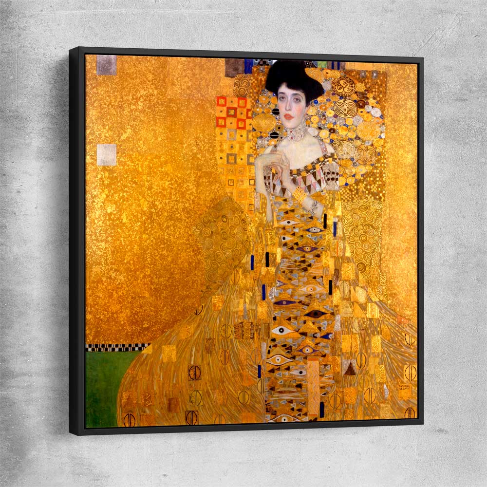 Classic wall art and canvas print of Adele Bloch-Bauer I Gustav Klimt with black framed canvas