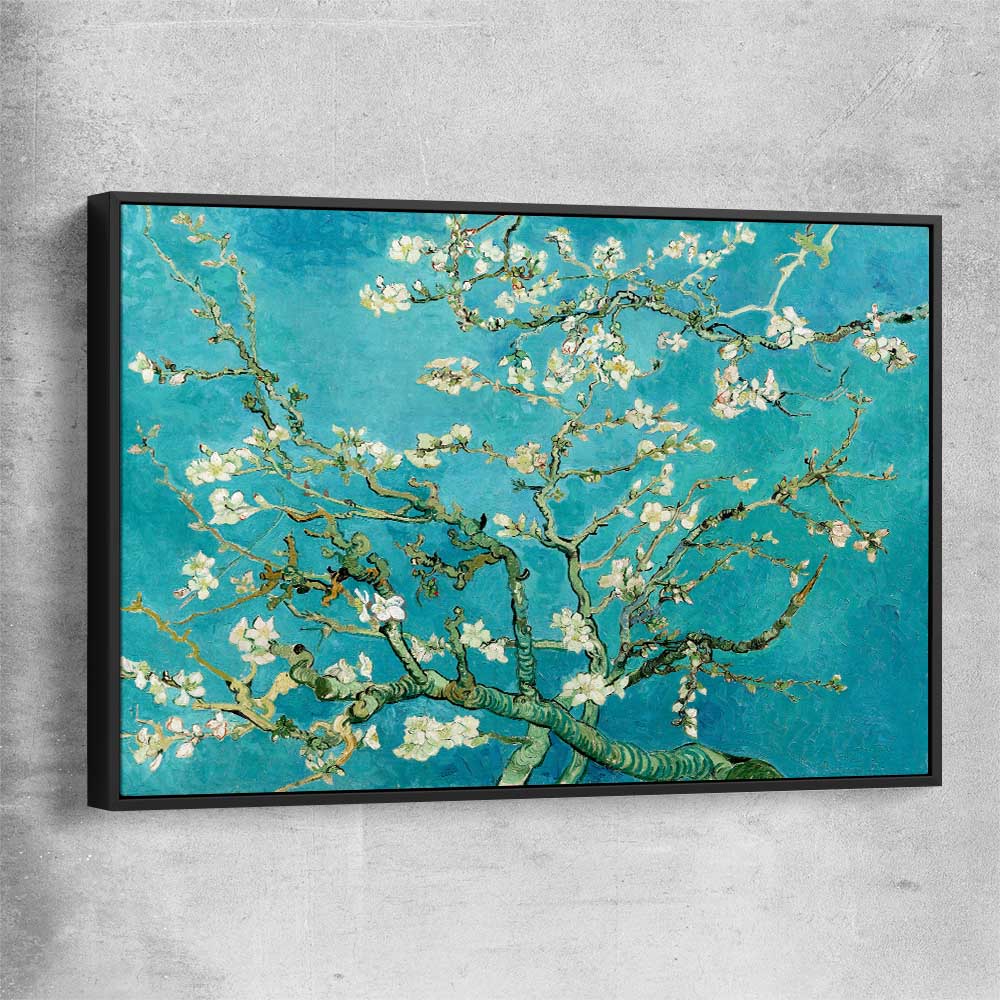 Classic wall art and canvas print of Almond Blossom Van Gogh with black framed canvas