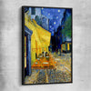 Classic wall art and canvas print of Cafe Terrace Van Gogh with black framed canvas