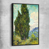 Classic wall art and canvas print of Cypresses Van Gogh with black framed canvas