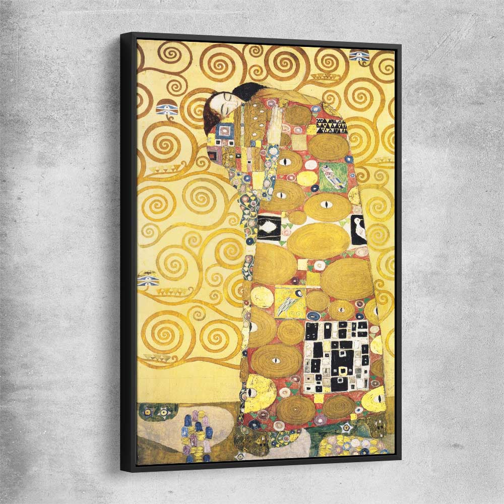 Classic wall art and canvas print of Fulfillment Gustav Klimt with black framed canvas