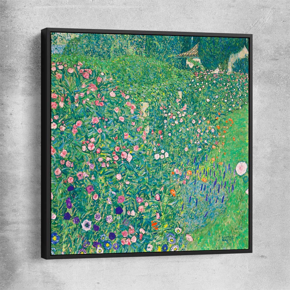 Classic wall art and canvas print of Italian Landscape Gustav Klimt with black framed canvas