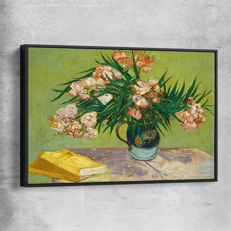 Classic wall art and canvas print of Oleanders Van Gogh with black framed canvas