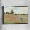Classic wall art and canvas print of Poppy Field Claude Monet with black framed canvas