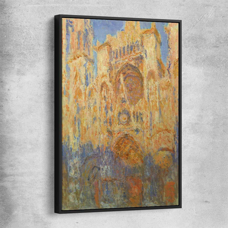 Classic wall art and canvas print of Rouen Cathedral Claude Monet with black framed canvas
