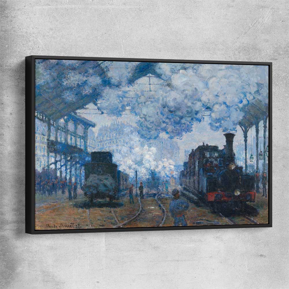 Classic wall art and canvas print of Saint-Lazare Claude Monet with black framed canvas