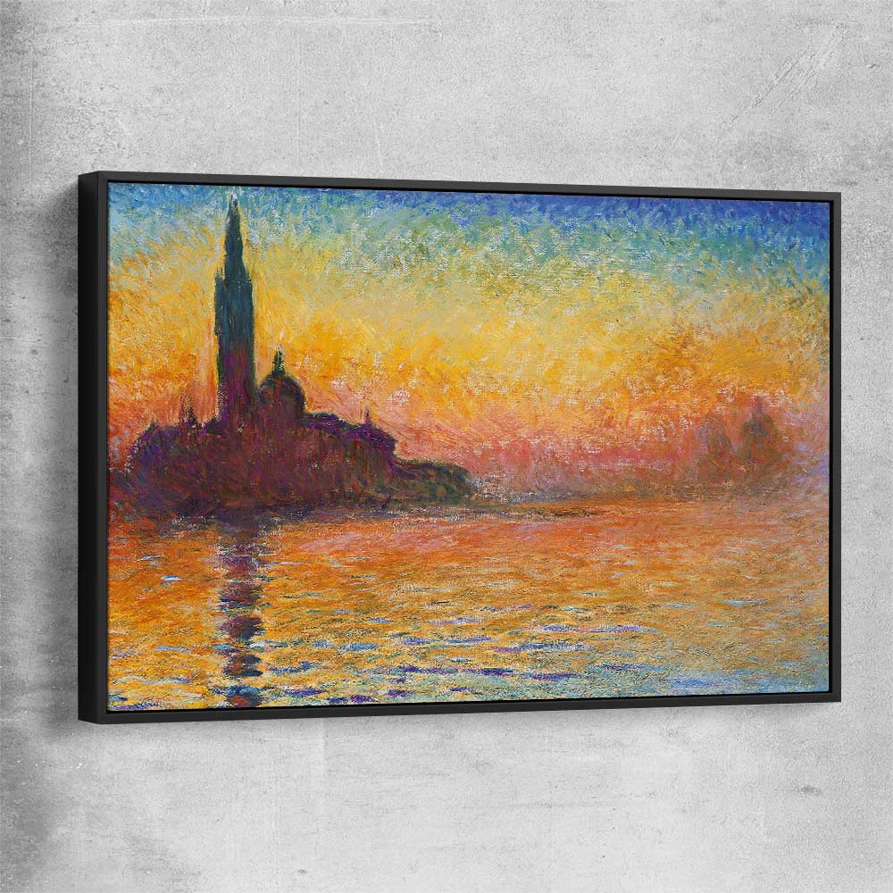 Classic wall art and canvas print of San Giorgio Claude Monet with black framed canvas
