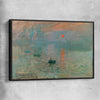 Classic wall art and canvas print of Sunrise Claude Monet with black framed canvas