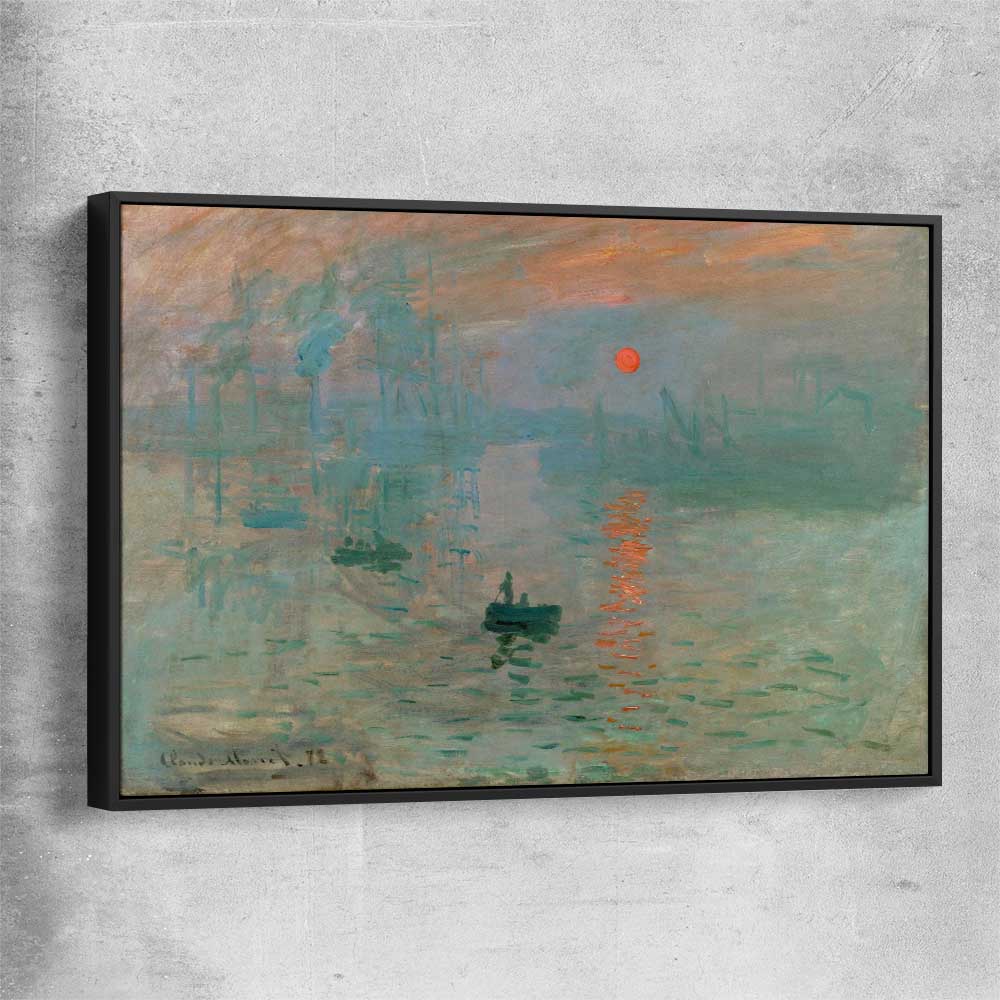 Classic wall art and canvas print of Sunrise Claude Monet with black framed canvas