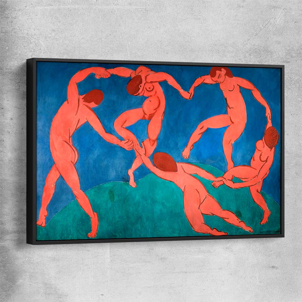 Classic wall art and canvas print of The Dance Henri Matisse with black framed canvas