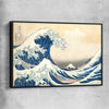 Classic wall art and canvas print of The Great Wave Hokusai with black framed canvas