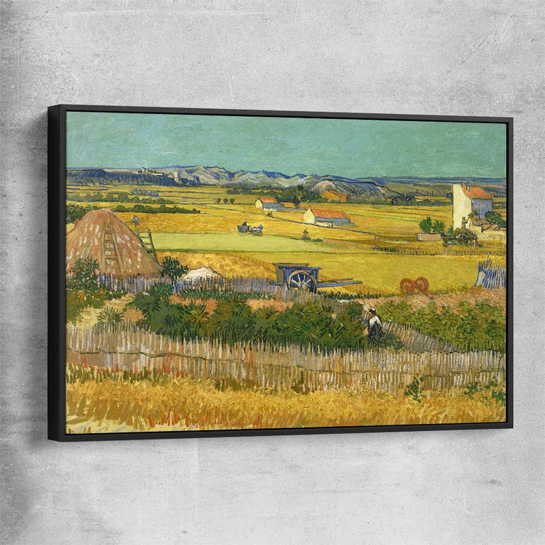 Classic wall art and canvas print of The Harvest Van Gogh with black framed canvas