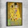 Classic wall art and canvas print of The Kiss Gustav Klimt with black framed canvas