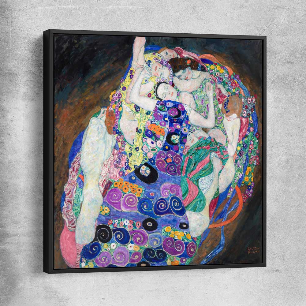 Classic wall art and canvas print of The Virgin Gustav Klimt with black framed canvas