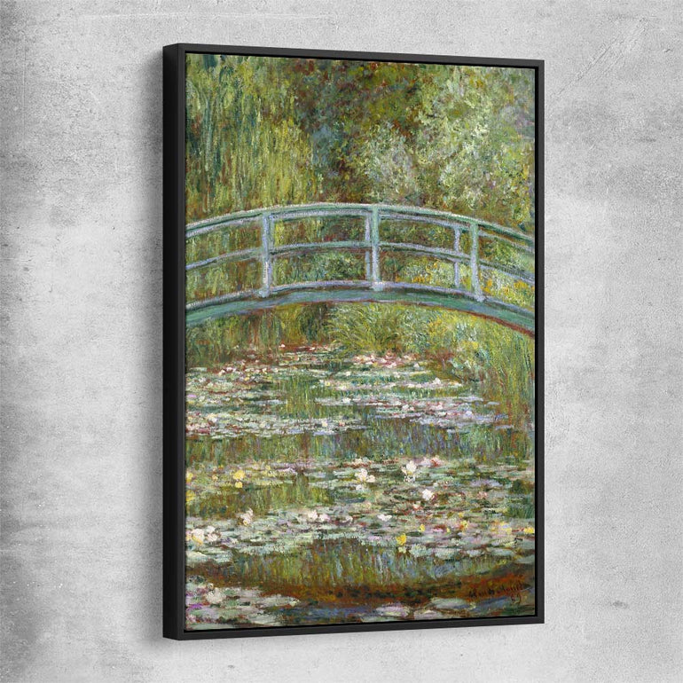 Classic wall art and canvas print of Water Lilies Pond Claude Monet with black framed canvas