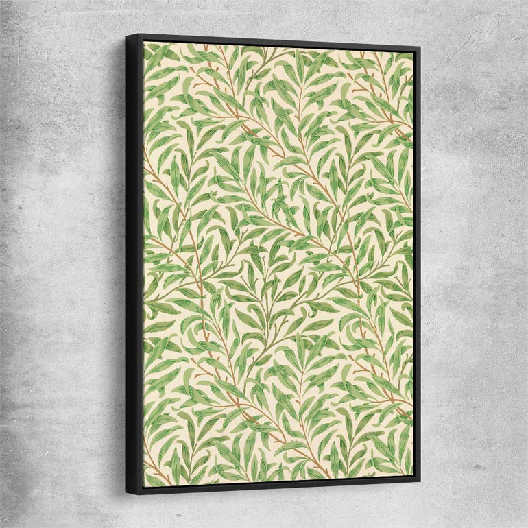 Classic wall art and canvas print of Willow Bough William Morris with black framed canvas