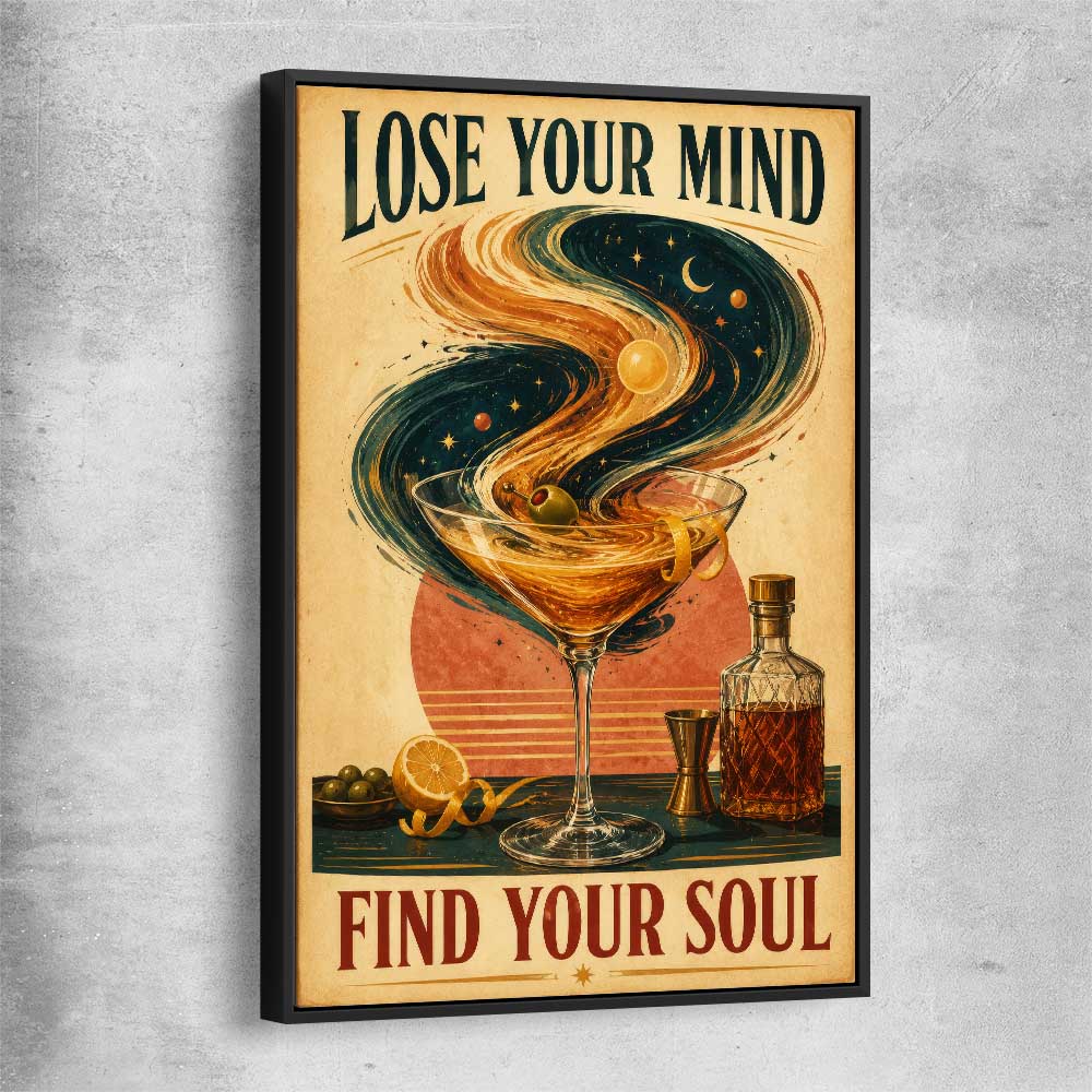 Inspirational wall art print of Find Your Soul with black framed canvas
