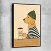 Inspirational wall art print of Good Boy Coffee with black framed canvas