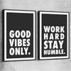 Inspirational wall art print of Good Vibes Pair with black framed canvas