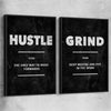 Inspirational wall art print of Hustle Definition Pair with black framed canvas