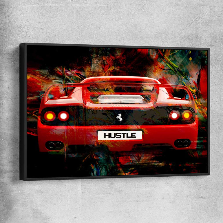 Inspirational wall art print of Hustle Fast with black framed canvas